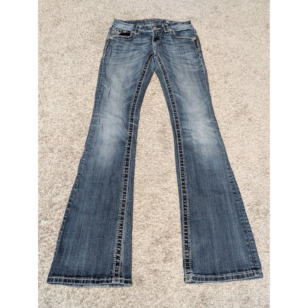 Vintage Miss Me Bootcut Jeans Womens 25 Blue Distressed Rhinestone Y2K Western